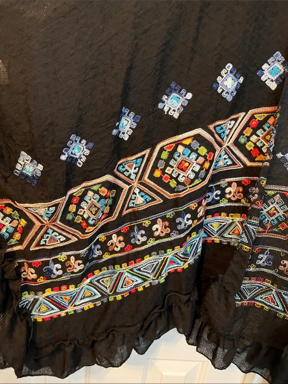 Colorful Black Kimono Open Front Cardigan Duster Geometric Design Tribal Size OS - Picture 4 of 8